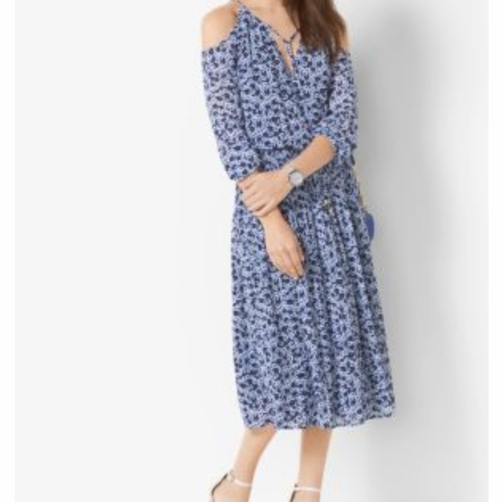 MICHAEL KORS FLORAL-PRINT PEEKABOO TIE-NECK DRESS